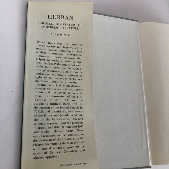 Hurban: Responses to Catastrophe in Hebrew Literature Hardcover by Alan Mintz - Picture 8 of 16